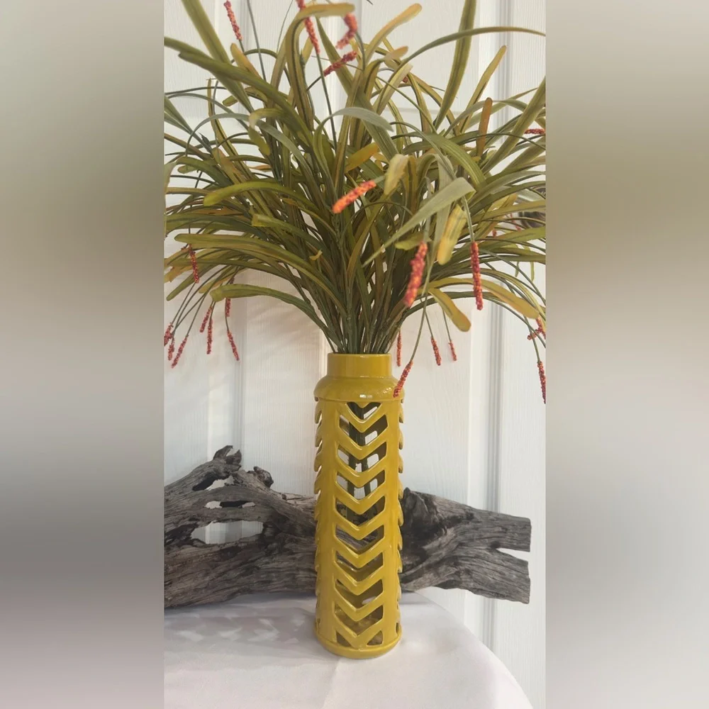 MAINSTAY ~ Mustard Yellow Ceramic Cut-Off Flower/Kitchen Utensil/Decorative Vase